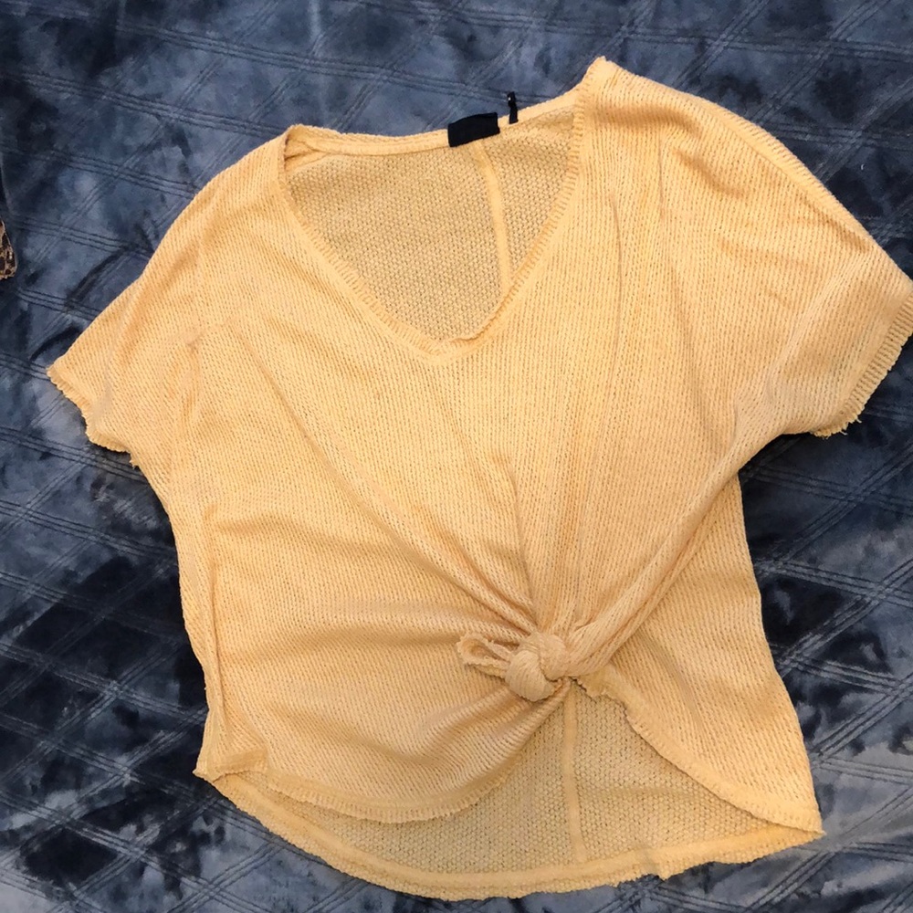out from under- yellow short sleeve knit shirt